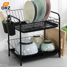 ORZ Dish Rack Set 2-Tier Chrome Kitchen Organizer Tools Plate Spoon Storage Frame Steel Drain Bowl Rack Kitchen Dish Shelf