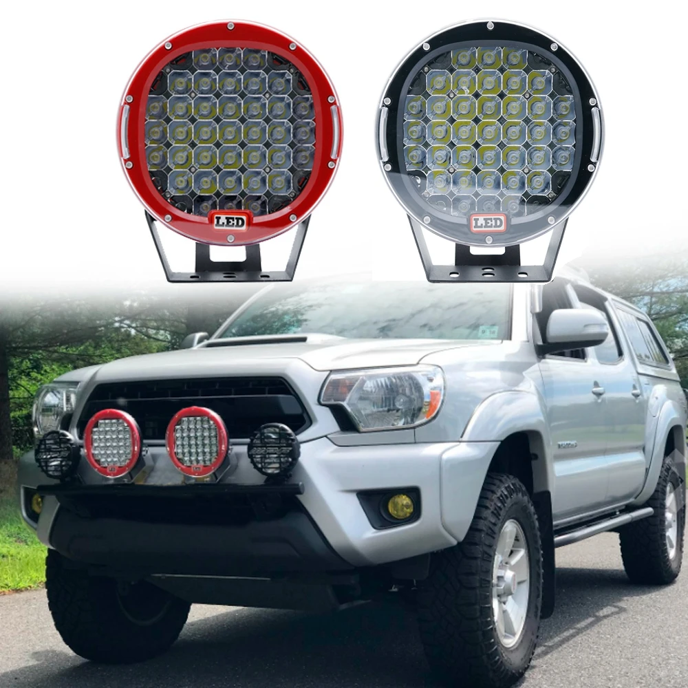 Led Work Light Bar 9"185w 17000LM Black Red Round Spot Light Pod Off Road Fog Driving Roof Bar