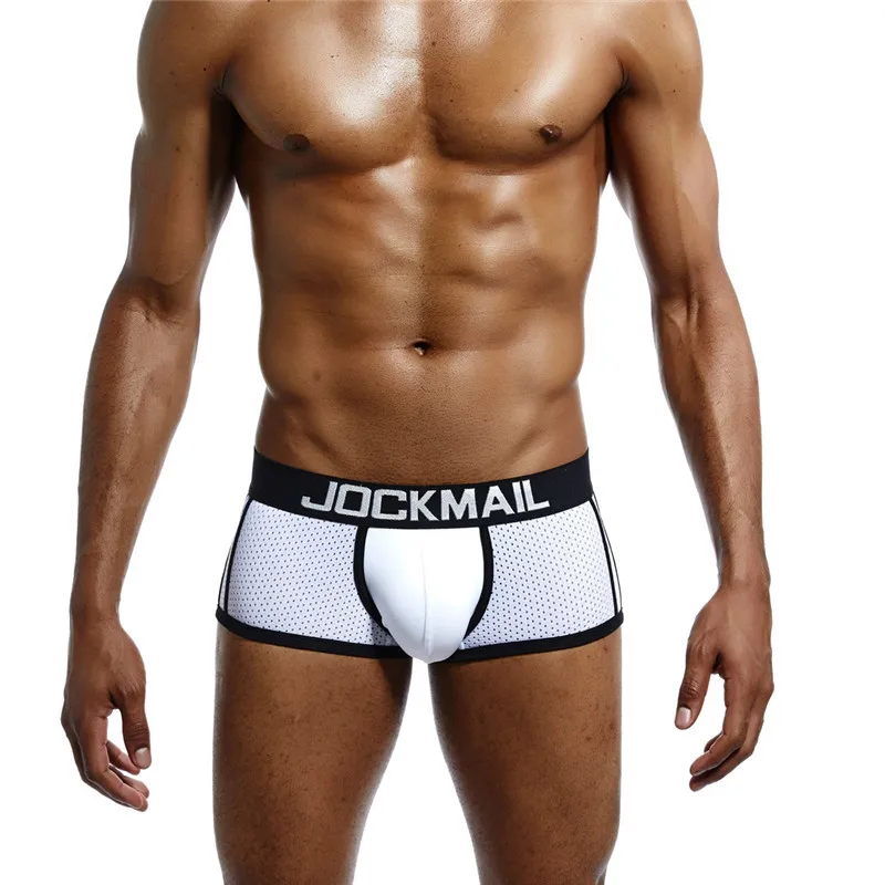 JOCKMAIL, фирменное мужское Сетчатое нижнее белье, боксеры, calzoncillos hombre, гей, одежда для сна, Cueca, боксеры, дышащие, промежность, мужские трусы, шорты