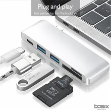 Basix USB C концентратора 5In1 USB 3,1 PD зарядки Порты и разъёмы высокое Скорость USB 3,0 разветвитель SD/TF Card Reader для Macbook Pro Тип C концентратора