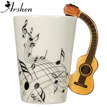 

Arshen Novelty 220ml Guitar Ceramic Cups Personality Music Note Milk Juice Lemon Mug Coffee Tea Cups Home Office Drinkware Gift