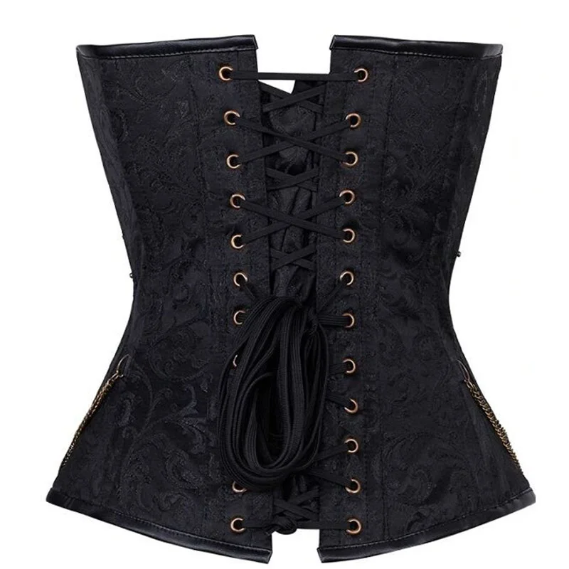 Black Brocade Overbust Espartilho Top Sexy Waist Trainer Steampunk Corselet Gothique Clothing Steel Boned Corsets and Bustiers (1)