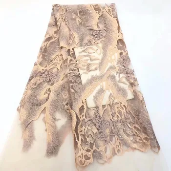 

2019 Latest French Nigerian Laces Fabrics High Quality African Laces Fabric Wedding French Tulle Lace With 3 d Sequins Dress