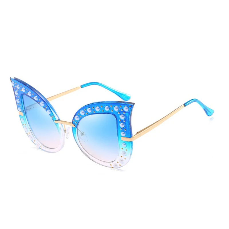 Blue w blue lens Кошачий глаз винтажный бриллиантовый оправа для очков в ретростиле женские солнцезащитные очки бренда класса «Люкс» женские солнцезащитные очки для женщин - Цвет линз: Blue w blue lens