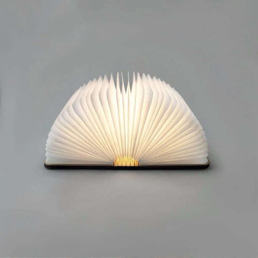

USB Rechargeable LED Foldable Wooden Book Shape Desk Lamp Nightlight Booklight for Home Decor Warm White Light