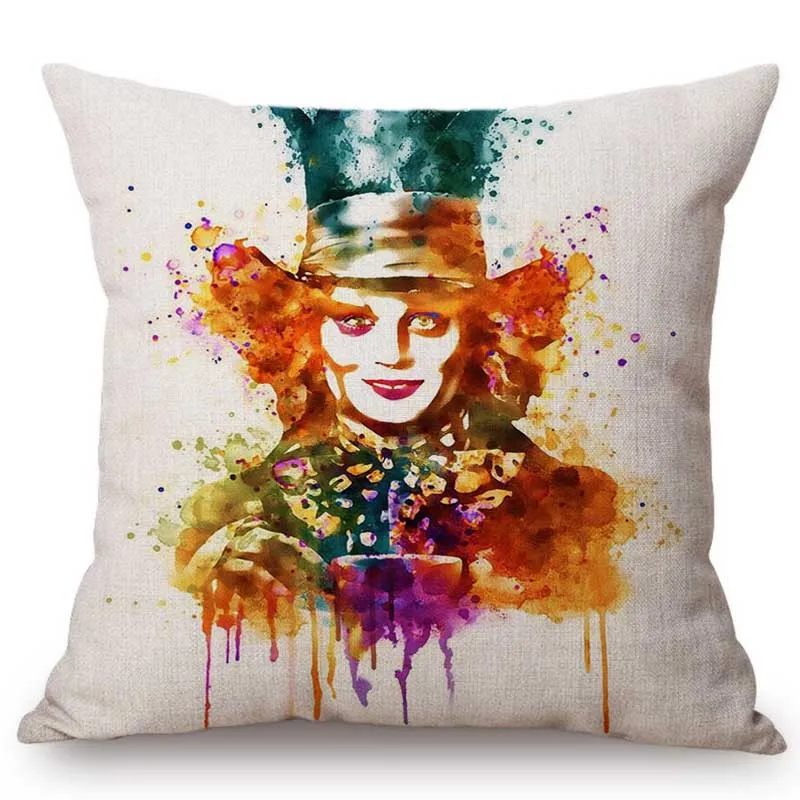 Alice in Wonderland Cushion Cover Cute Rabbit Cat Printed Sofa Throw Pillow Vintage Home Decorative Pillow Case
