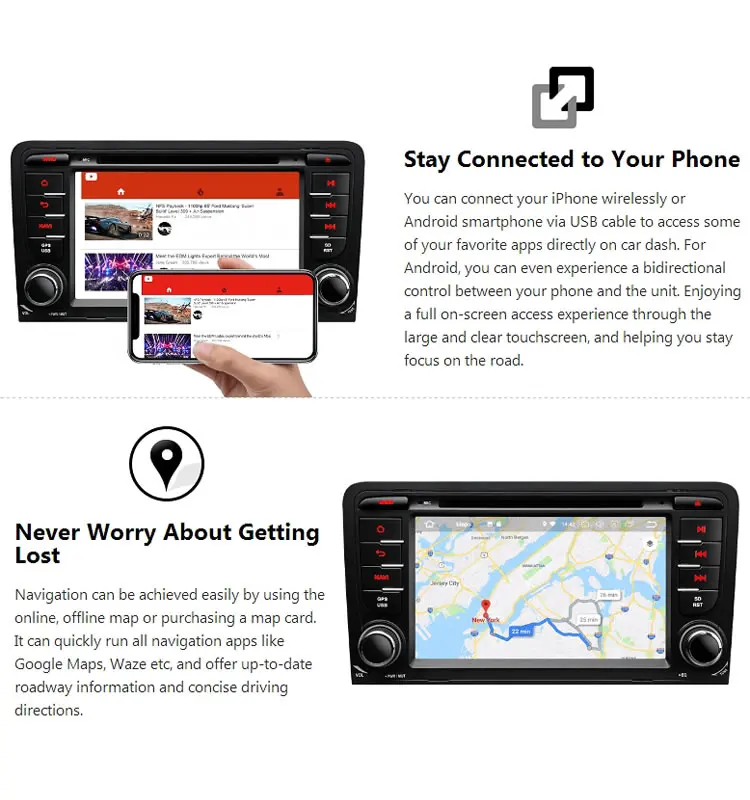Cheap 7" Android 8.0 Oreo OS Car DVD Multimedia GPS Radio for Audi A3 2003-2012 & Audi S3 2003-2012 with Full Video Output Support 5
