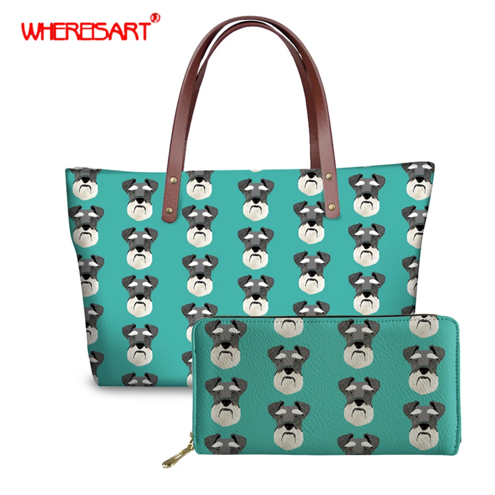 

WHEREISART Schnauzer Pattern Women Handbags Purse 2 pcs Female Shoulder Bags Set Fashion Designer Ladies Casual Hand Bags 2019