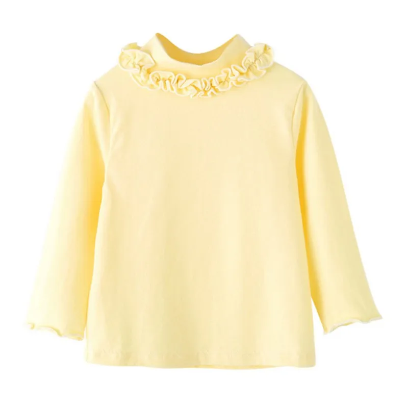 Детская рубашка для девочек футболка с длинными рукавами, хлопковая кружевная одежда принцессы для маленьких водолазки однотонный топ, блузка