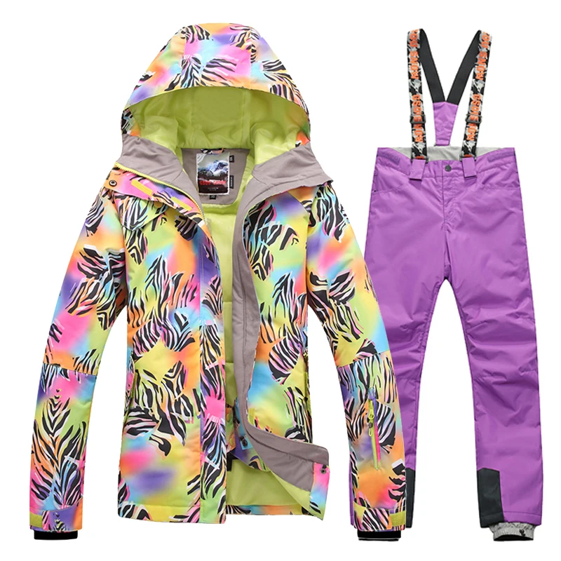 Gsou зимняя куртка для женщин водонепроницаемый костюм для сноубординга куртки+ брюки комплект ветрозащитная дышащая спортивная одежда Зимний женский комплект