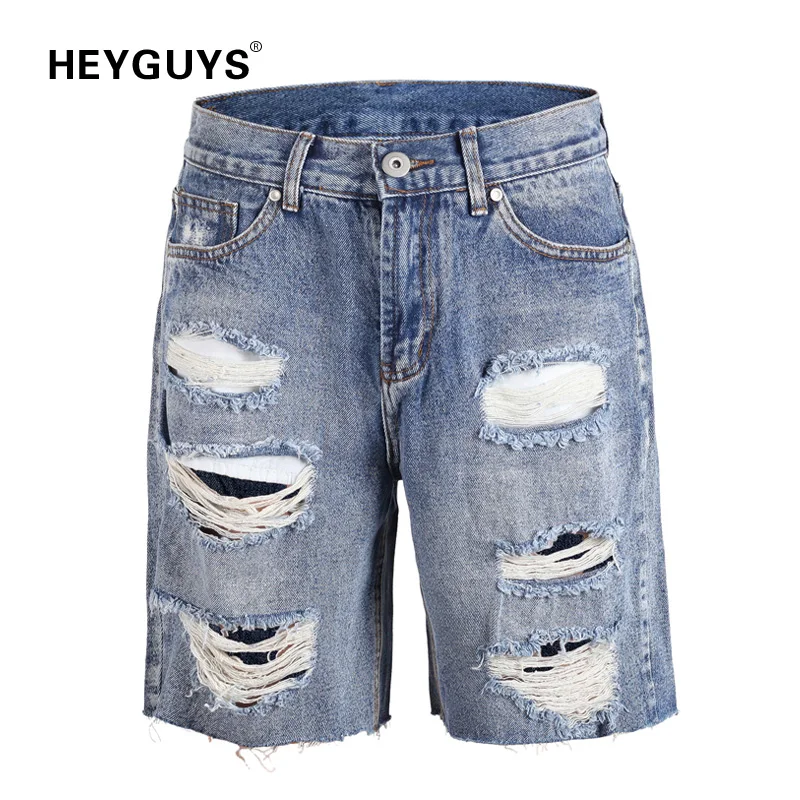 HEYGUYS high street mens hip hop street casual cool black hole cool wear new hot destroyed Denim shorts men HEYGUYS high street mens hip hop street casual cool black hole cool wear new hot destroyed Denim shorts men