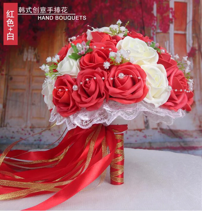 

2019 New Women Wedding Bouquets with Ribbon Artificial Flower Bouquet 20*20 Cm Handmade Flowers for Wedding Party