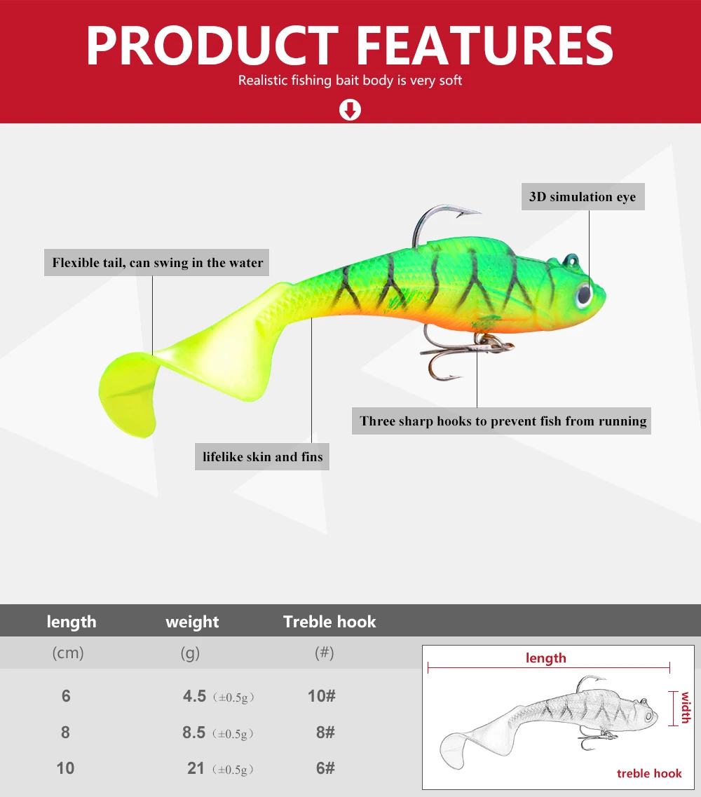 FISHKING 1 шт. 8/10 см приманки мягкие приманки с 3D глаза тройными крючками приманки stackle мягкие приманки для приманки тройные Крючки и рыболовные принадлежности