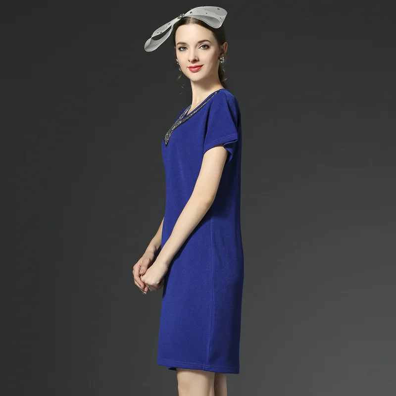 JOGTUME модное платье с блестками летнее женское свободное платье голубое черное с коротким рукавом с v-образным вырезом женское повседневное Vestidos плюс размер 5XL