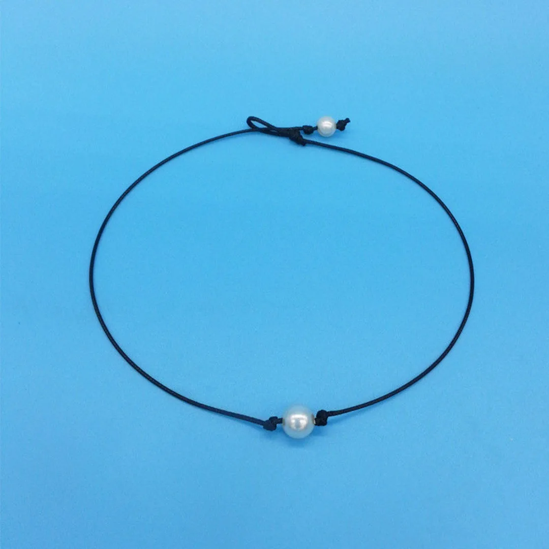 

Pearl Pendant Necklace Choker Leather Cords Round Beads Charm Chain Shellhard Women Necklace Ethnic Jewelry Gift Feminino Kolye