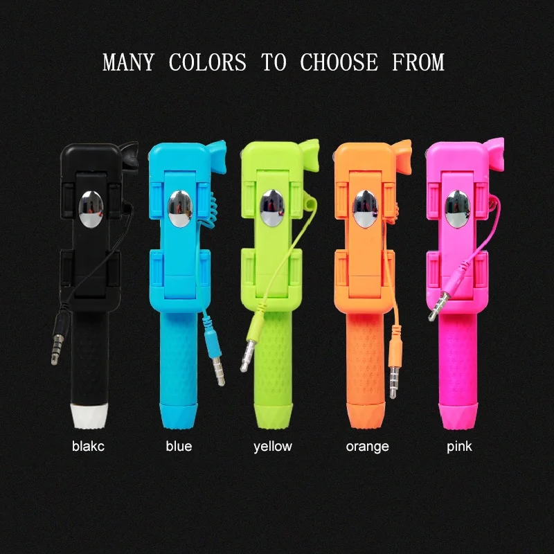 2017 New Mini Selfie Sticks Cable remote control selfie pole monopod For iPhone xiaomi android ios