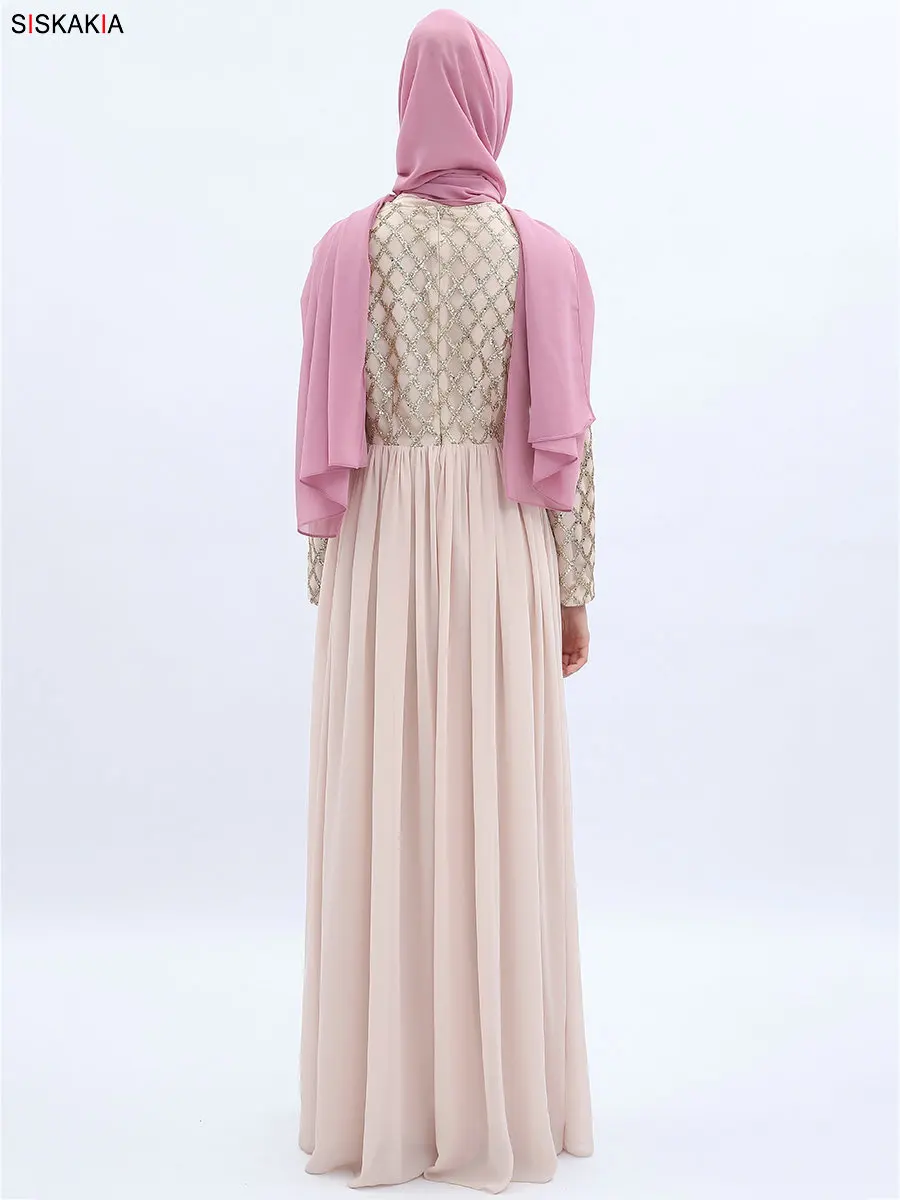 Siskakia/длинное шифоновое Сетчатое платье макси с пайетками в стиле пэчворк, с высокой плотностью, турецкий, этнический, исламский