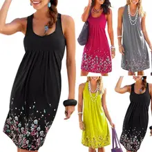 Plus Size Women's Sleeveless Loose Summer Beach Flower Dress Flower Print Style Plus Size Women's Sleeveless Loose Summer Beach Flower Dress Flower Print Style