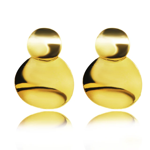 Женские серьги подвески в виде двух монет золотого цвета