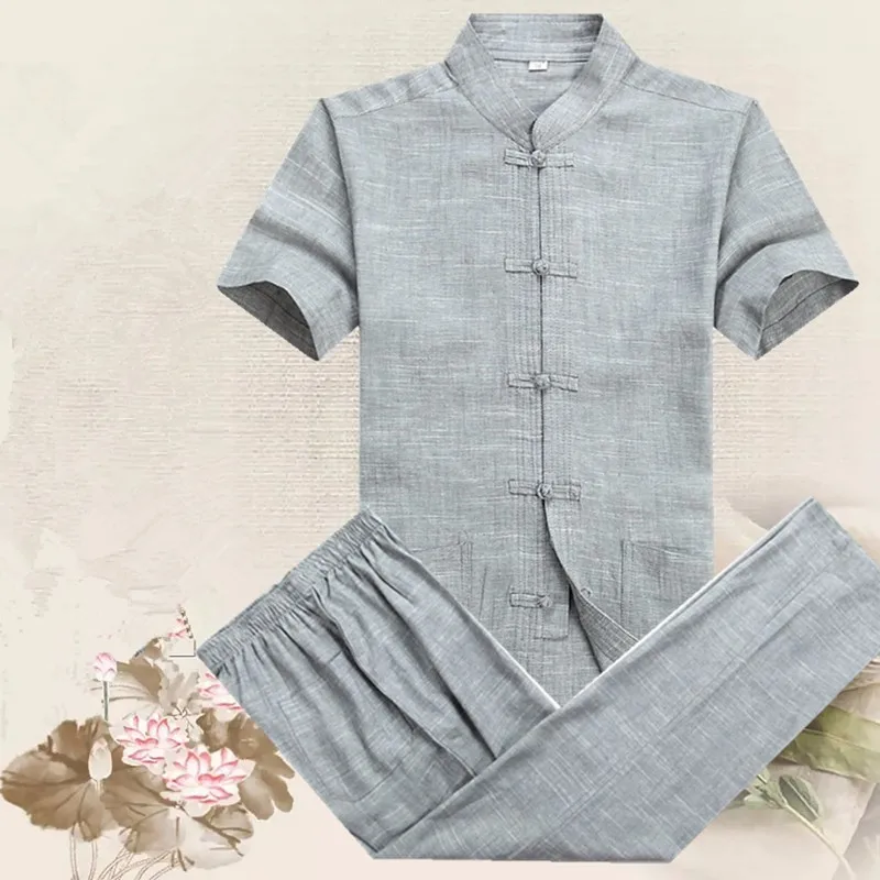 

Summer Short Sleeve Tang Suit Traditional Chinese Shirt + Pants Clothing Sets Tai Chi Uniform Cotton Martial Arts Kung Fu Suit