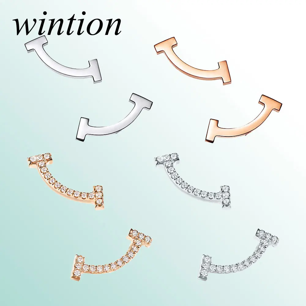 

Wintion tiff earrings original 100% 925 sterling silver geometry with diamond ladies jewelry gift simple classic free shipping