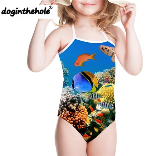 DOGINTHEHOLE Bule Dolphin/Летний слитный купальник для маленьких девочек; одежда на бретельках; плавательный костюм; бикини - Цвет: W2269BS