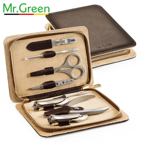Conjunto de Cortadores de Unhas de Aço Tosquiadeira de Unhas com Case de Couro Conjunto de Tosquiadeira de Unhas Pedicure Verde Inoxidável Profissional Manicure Conjunto Mr.