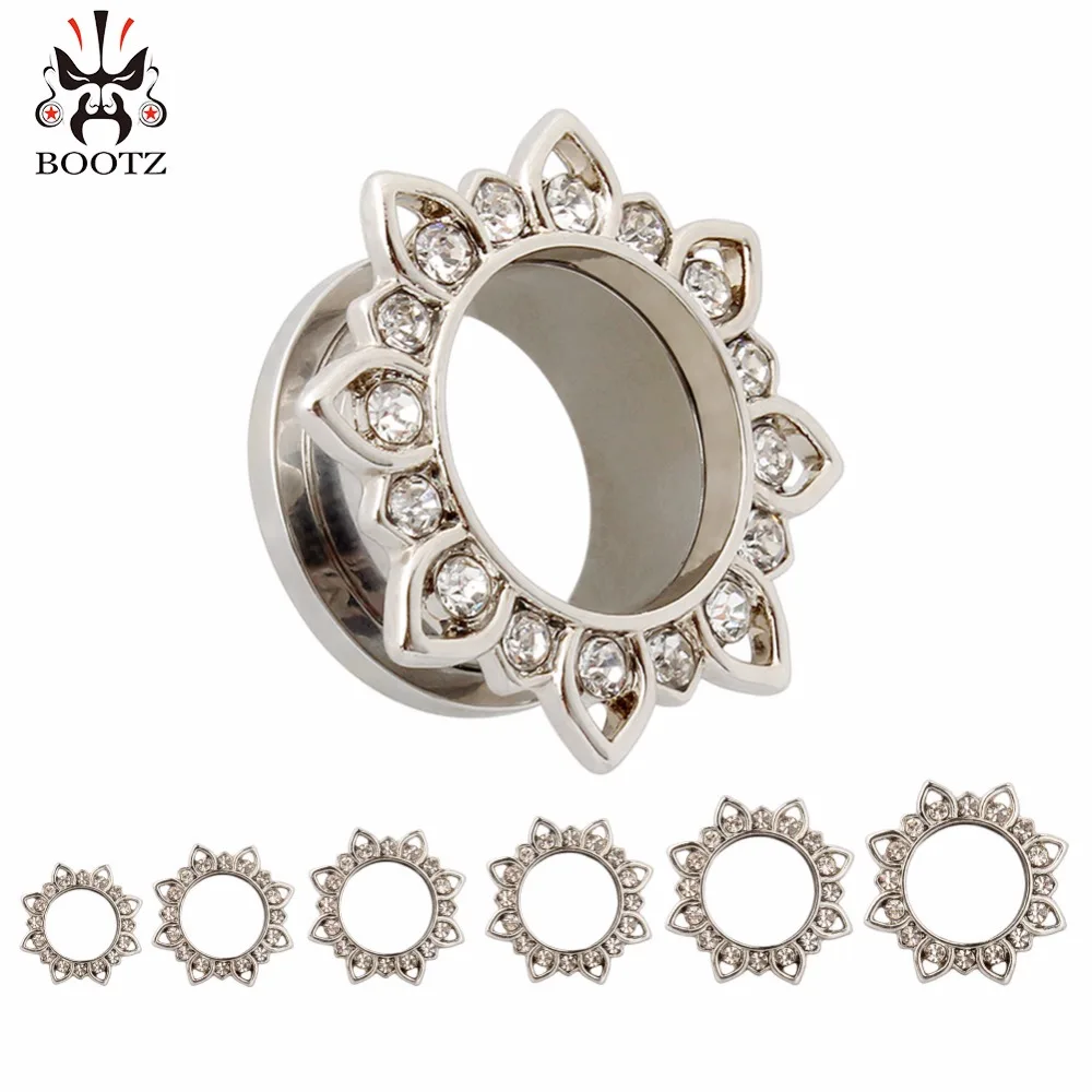 

hot wholesale ear piercing plugs stainless steel silver ear tunnels crystal ear gauges fashion body jewelry