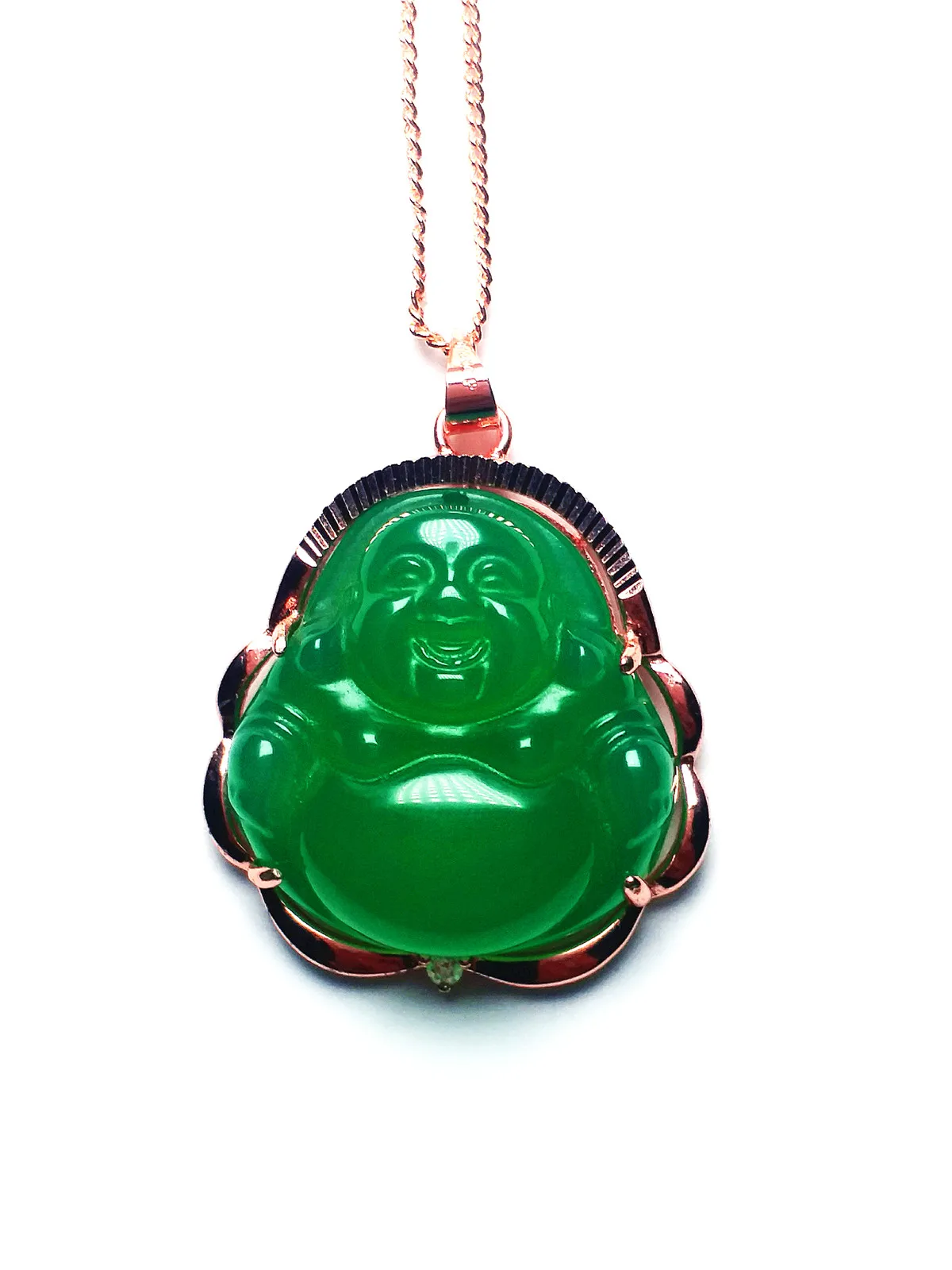 Золото Iced Out зеленый нефрит Будда кулон цепь Цепочки и ожерелья Jewelry драгоценный