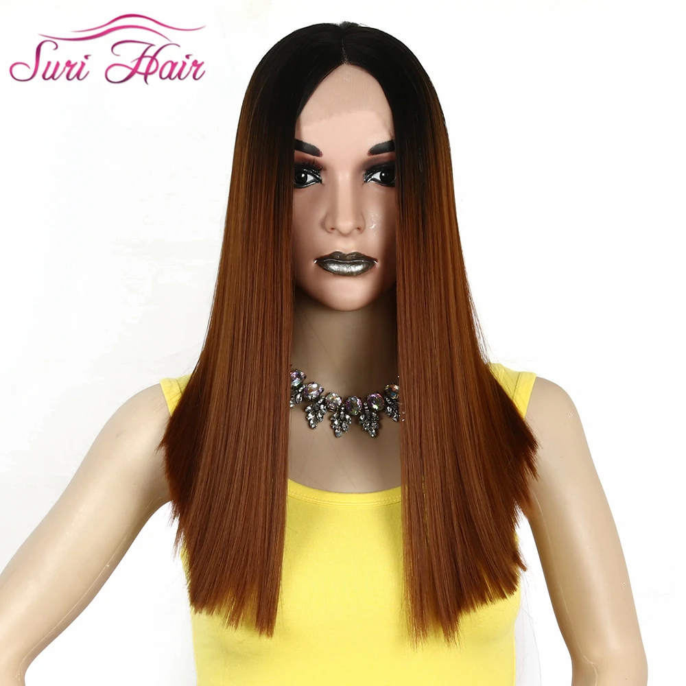 

Suri Hair Ombre Brown Straight women Synthetic wigs bob Lace Front Wig black root no bangs 3 length for Choice Cosplay hair Wig
