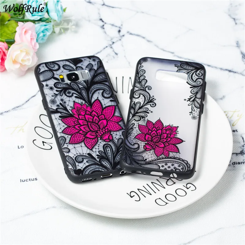 For Cover Samsung Galaxy S8 Plus Case Embossed Lace Rose Phone G955 6.2'' |
