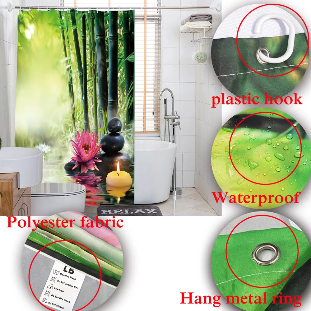 180x180cm Tub Shower Curtain Polyester with Plastic Rings Universal Stick B