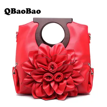 

3D Flowers Women Tote Bag Red Fashion Female Handbag Shoulder Messenger Bag Big Flowers Hot Lady Bag
