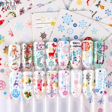 30 шт., Рождественская наклейка для ногтей, набор, смешанные снежинки, Санта Клаус, олень, узор, дизайн ногтей, Водная передача, слайдер, фольга, наклейка, CHSTZ77-808