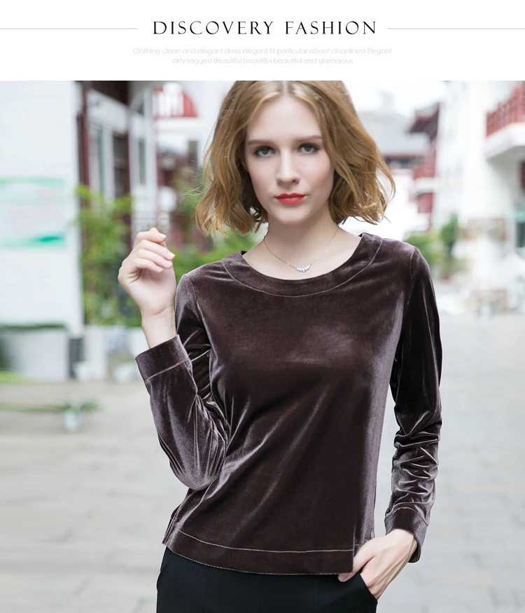 Fashion Women velvet shirt ,New Spring Autumn O-neck long sleeve Velvet blouse ,black blue velour striped sweater