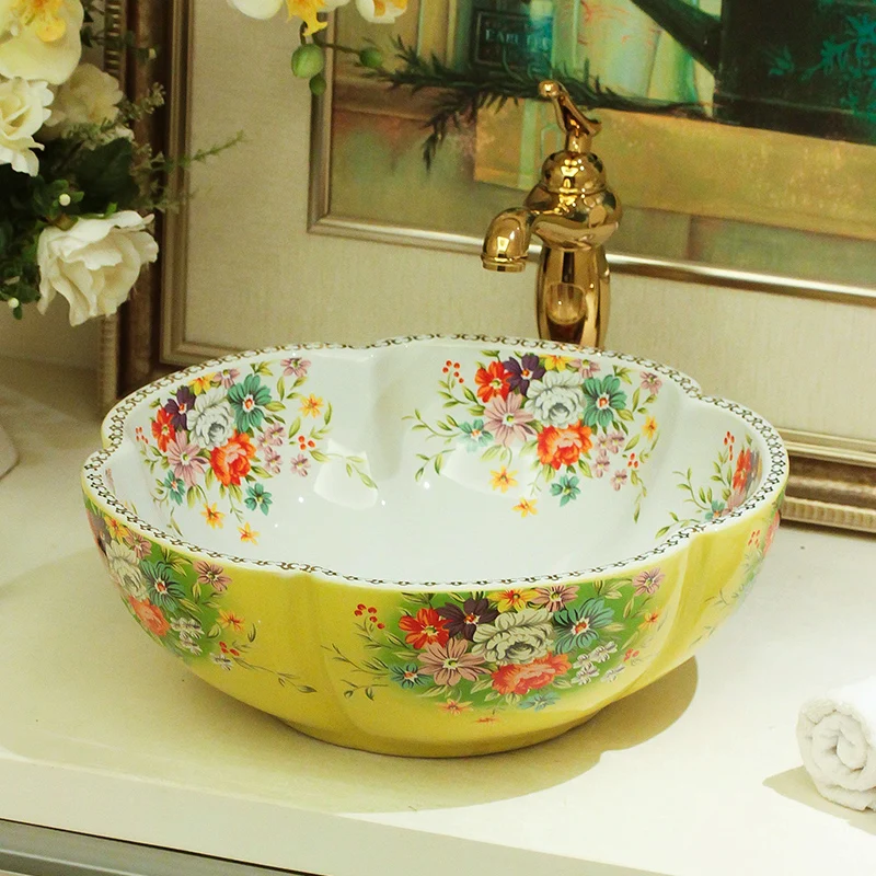 Flower Shape Art wash basin Ceramic Counter Top Wash Basin Bathroom