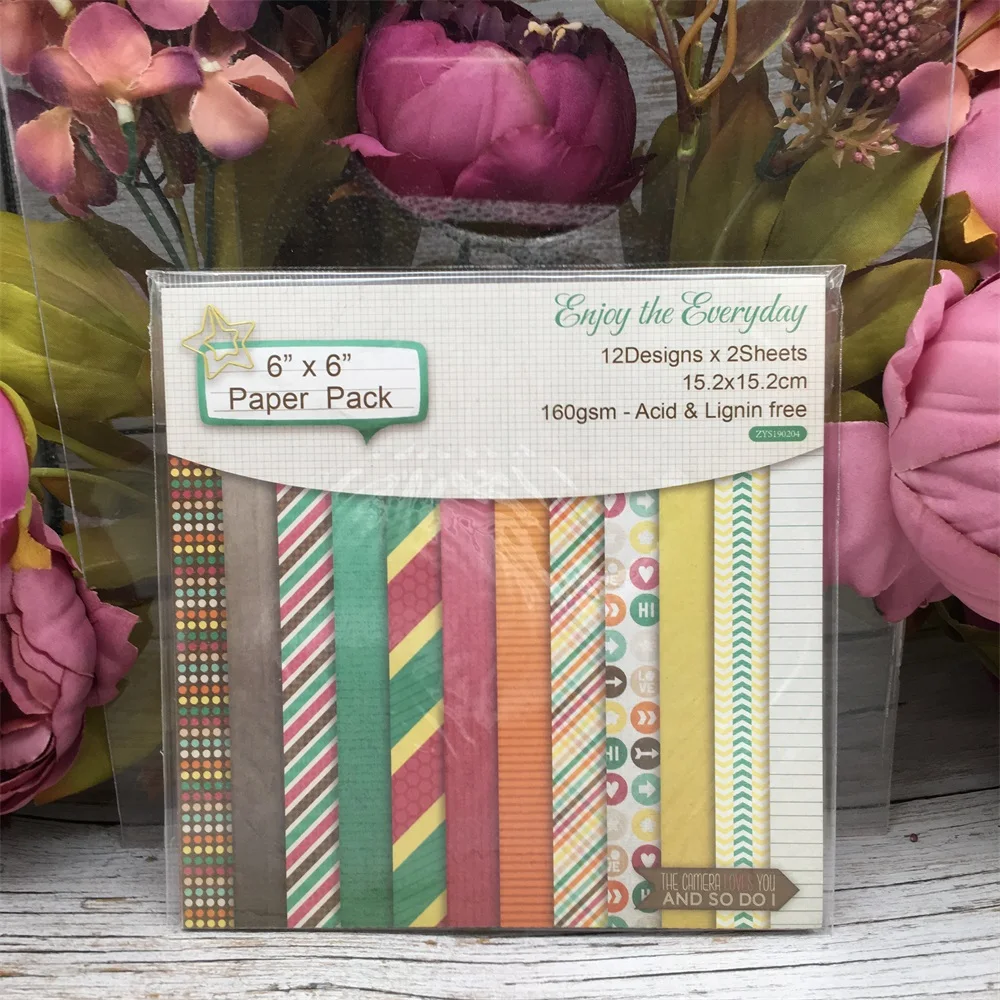 24pcs/Pack 6*6inch 15.2cm Enjoy The Everyday Patterned Paper Pack for Scrapbooking DIY Happy Planner Card Making Journal Project | Дом и сад