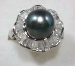 12 мм Черный Южного Моря перлы раковины Бисера кольцо Ювелирных Изделий размер 7 8 9 AAA Класса 5.22