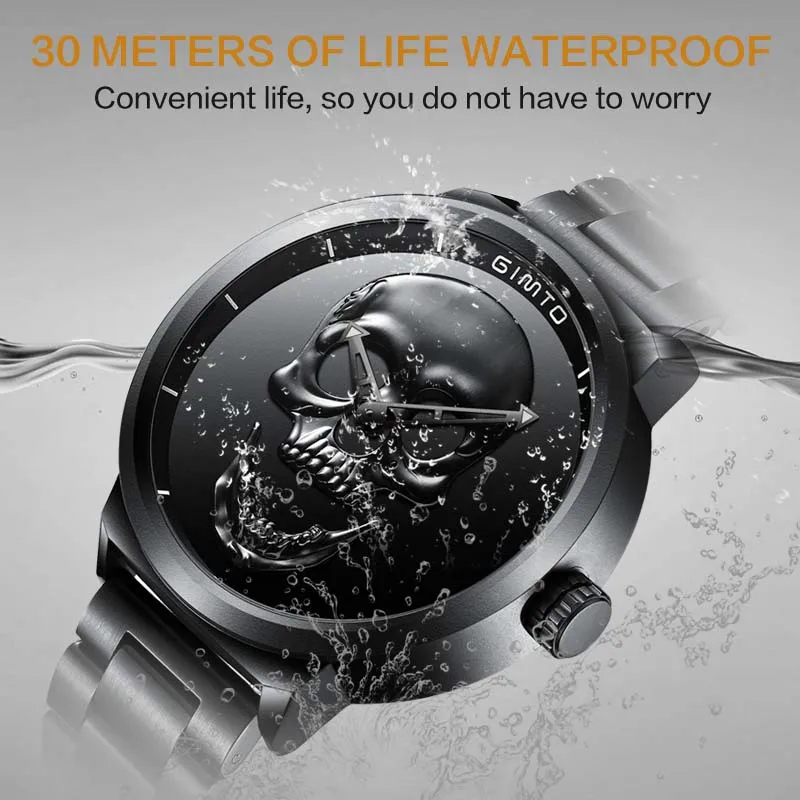  Watch GIMTO Male Unique Design Skull Watches Men Luxury Brand Sports Quartz Military Steel Wrist Wa