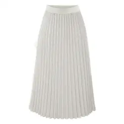 Женская мода Высокая талия однотонная плиссированная Mid-удлиненная юбка универсальная шифоновая Одежда Женская Повседневная Эластичная