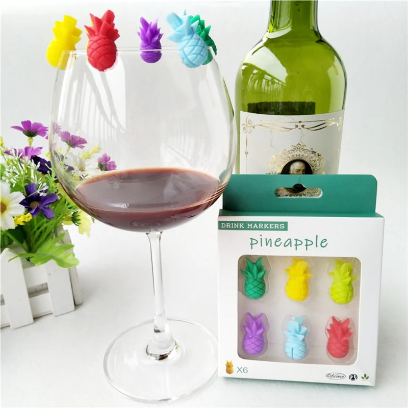 

6PCS Household Silicone Cute Pineapple Party Wine Glass Marker Charms Drinking Buddy Cup Labels Tag Signs