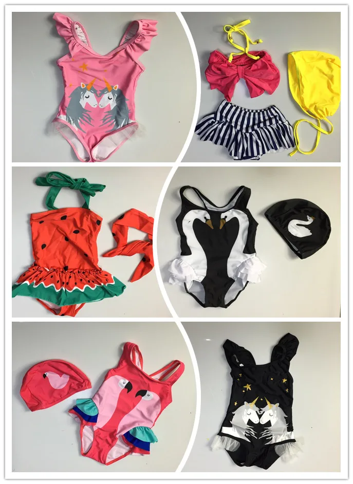 

new arrivals baby girls toddler pink unicorn swan watermelon summer swimsuit outfits unicorn summer swim suit sets swim wear