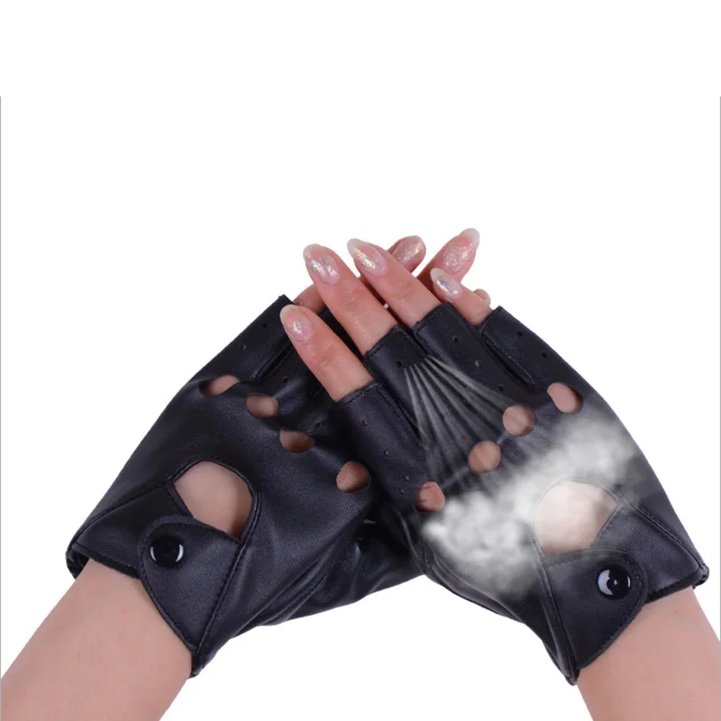 Модные трендовые Очаровательные перчатки для вождения с полыми пальцами; женские кожаные перчатки без пальцев; женские черные перчатки без пальцев из искусственной кожи; Новинка