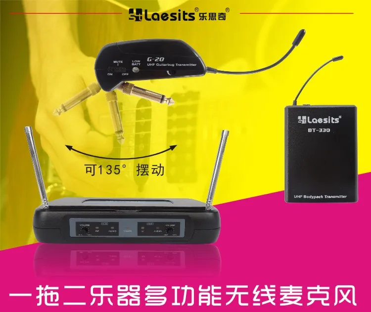 

2(TWO) channels wireless microphone for musical instrument such as Guitar, Saxphone etc, 2 guitars or 2 saxphones used together
