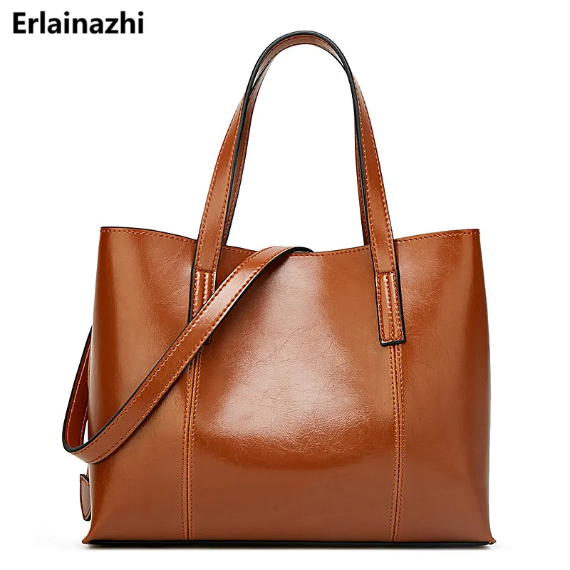 

Women Handbag Shoulder Bags Oil Wax Leather Large Capacity Tote Pu Leather Luxury Vintage Messenger Bsgs Ladies sac a main Femme