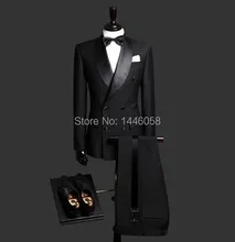 Beste Verkauf 2017 Groomsmen Schwarz Zweireiher Bräutigam Anzug männer Hochzeit Anzüge Smoking Für Männer Bräutigam Jacke + Hose + Tie