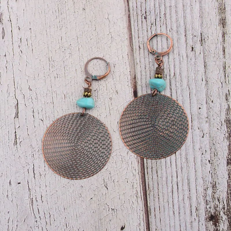 

TopHanqi Bohemian Antique Long Drop Earrings For Women Handmade Ethnic Big Round Circle Dangle Earrings With Blue Beads Jewelry