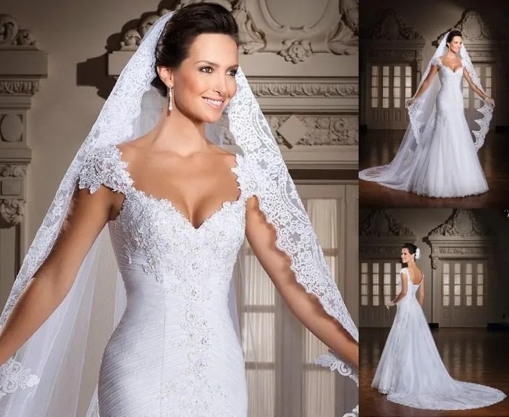 

Mermaid Wedding Dresses 2019 Vestido De Noiva Sereia Appliques Lace Beaded Backless Sweetheart Bride Dresses Cap Sleeves Ni992
