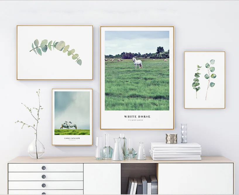 684 52 De Réductioncheval Blanc Animaux Prairie Vert Eau Couleur Plantes Imprimer Photos Décoration Murale Peintures Toile Peintures Sans Cadre In