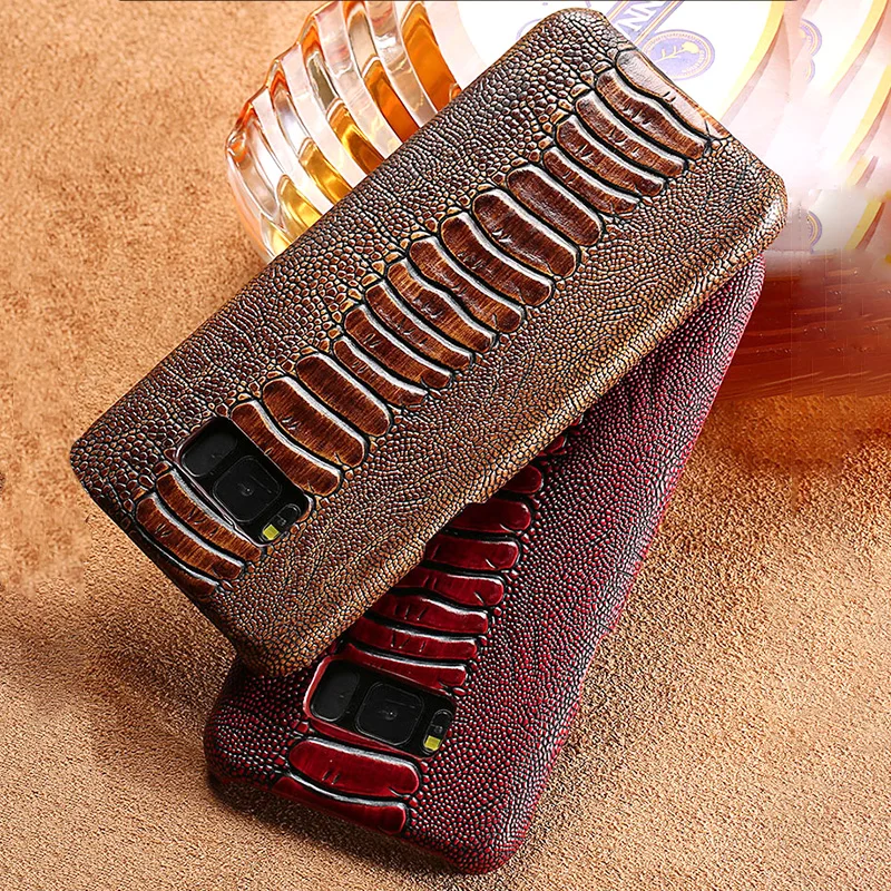 

Genuine Leather Phone Case For Smansung Note 8 S6 S7 Edge S8 S9 Plus Ostrich Foot Texture Cover For A5 A7 A8 J5 J7 2017 Case
